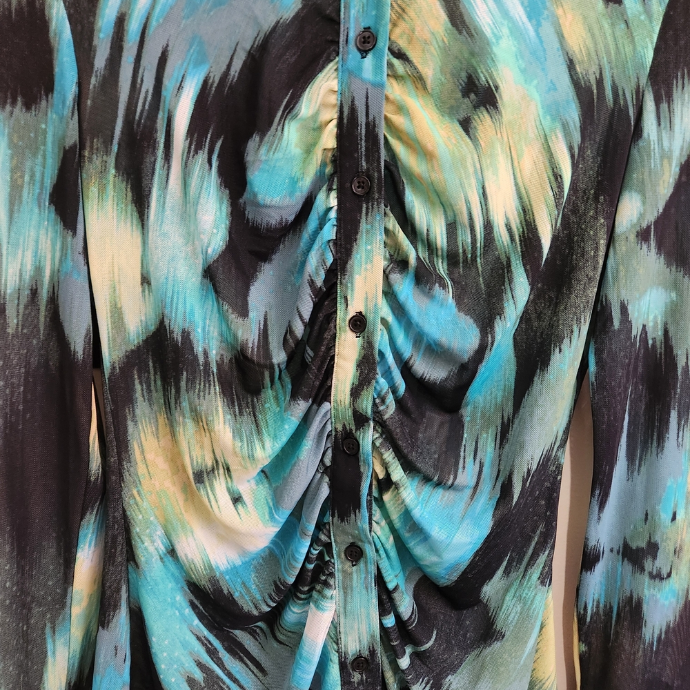 Future Collective‎ Gabriella Karefa Johnson Abstract Print Mesh Ruched Button Up - Picture 2 of 11